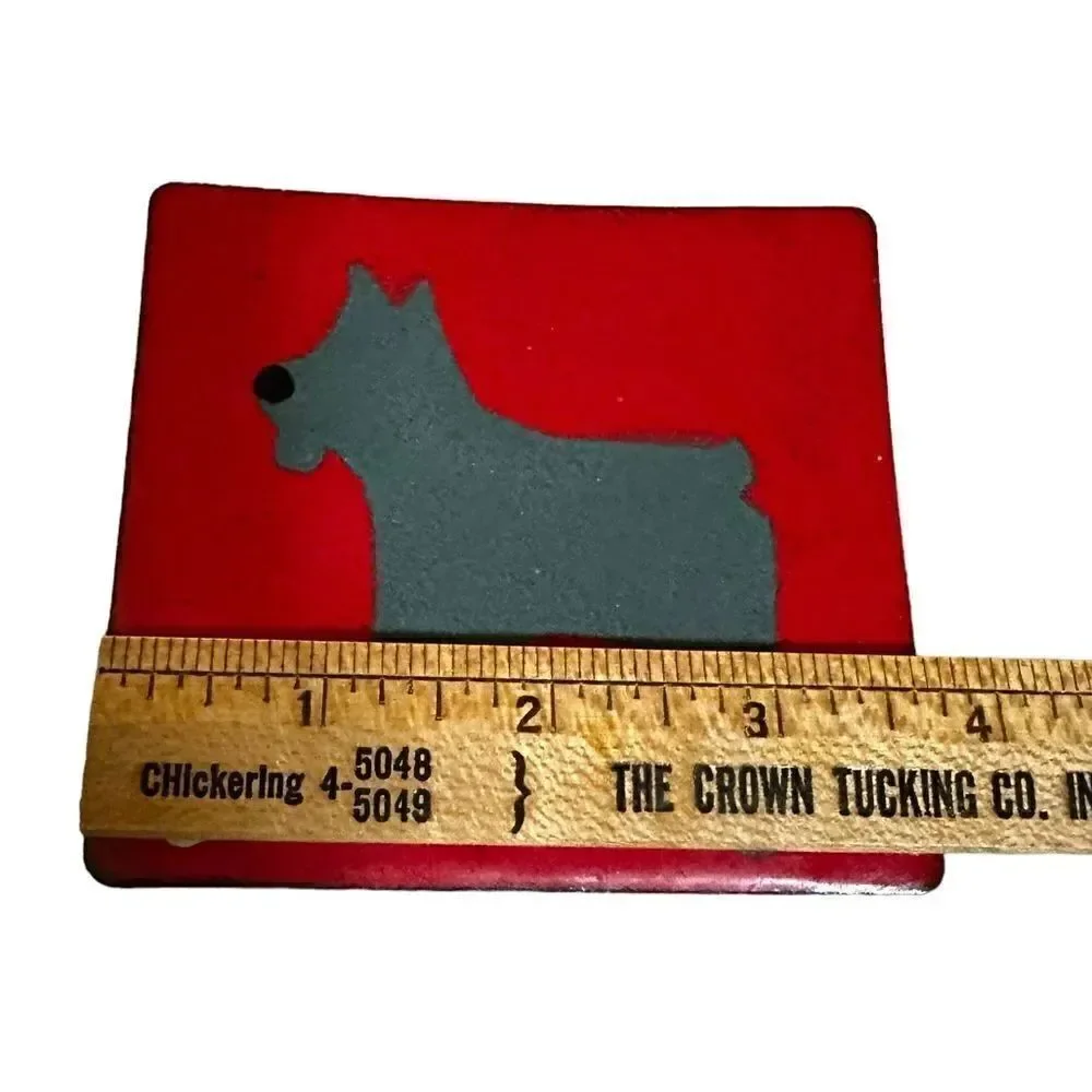 Terrier Dog Design  enamel on copper trinket tray